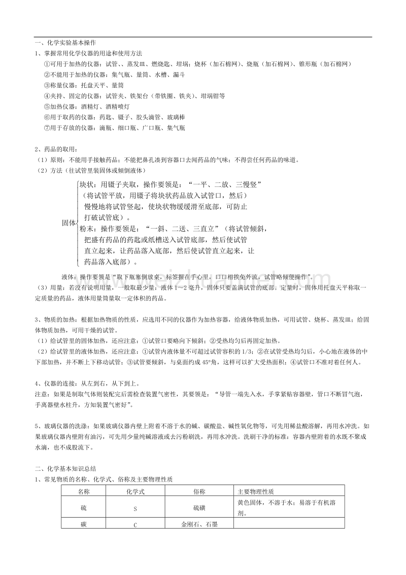 《中考化学实验基本操作与基本知识总结》讲义.doc_第1页