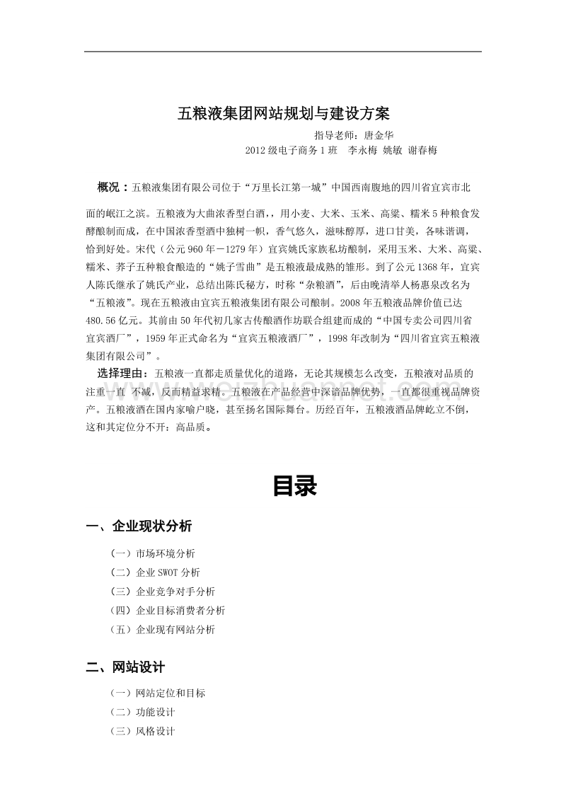 五粮液网站设计报告.doc_第1页