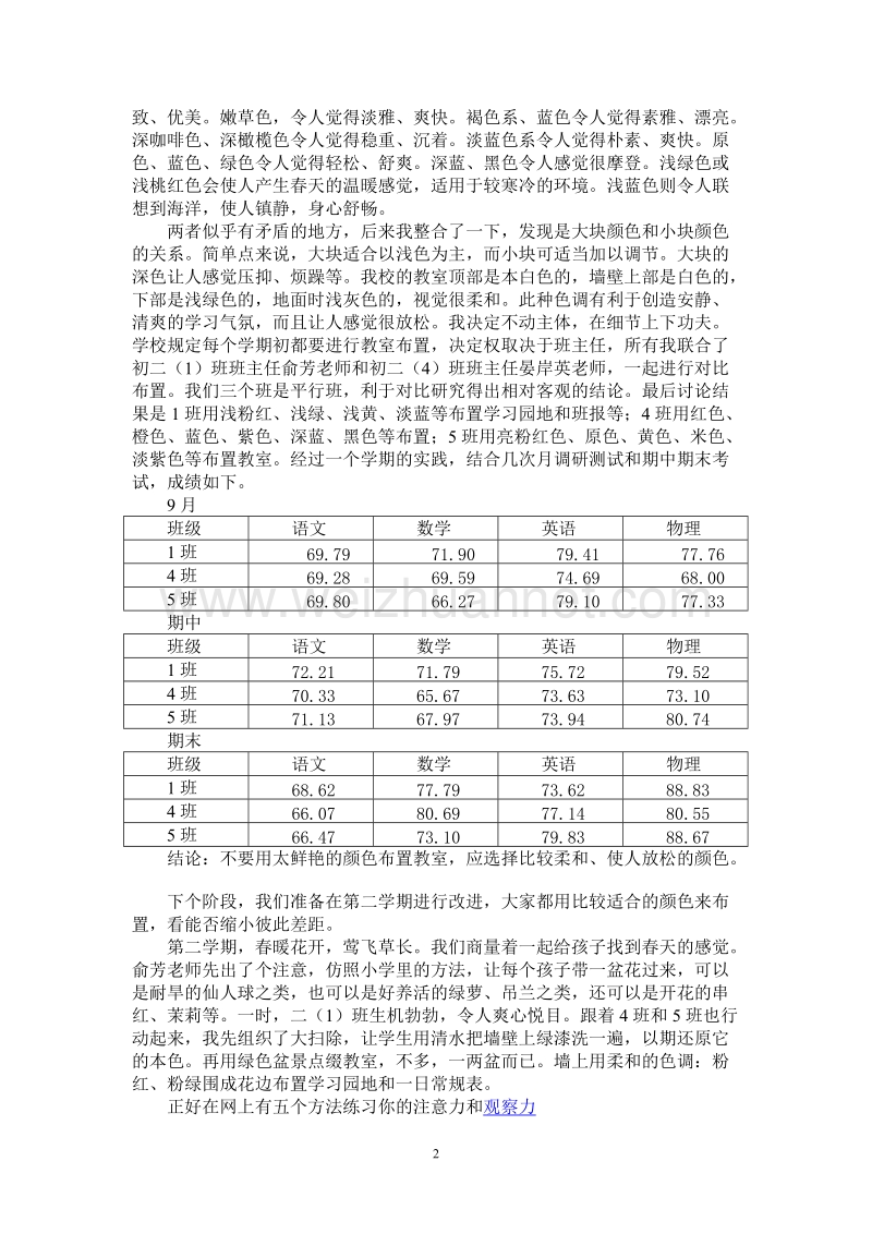 《教室布置色调与学生注意力的关系》课题结题报告 - 吴 江市芦墟第二中学.doc_第2页