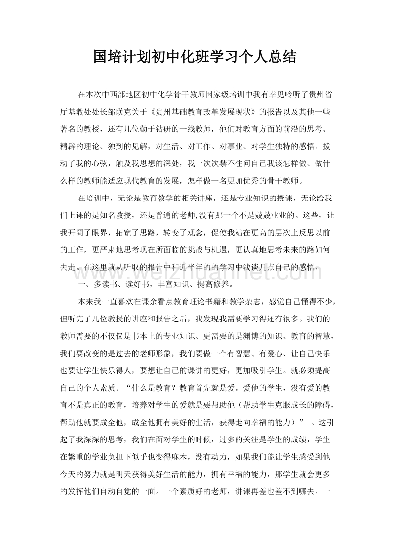 国培计划初中化班学习个人总结.doc_第1页