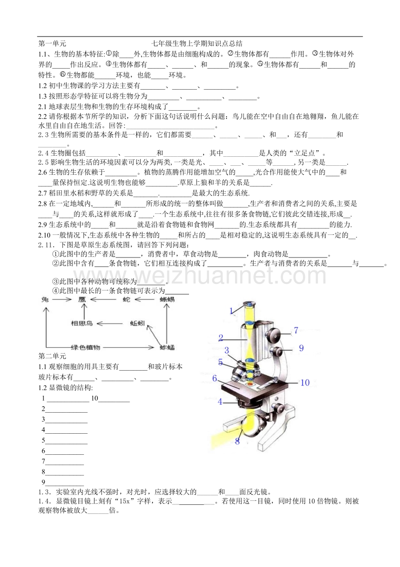 七年级生物上学期知识点总结.doc_第1页