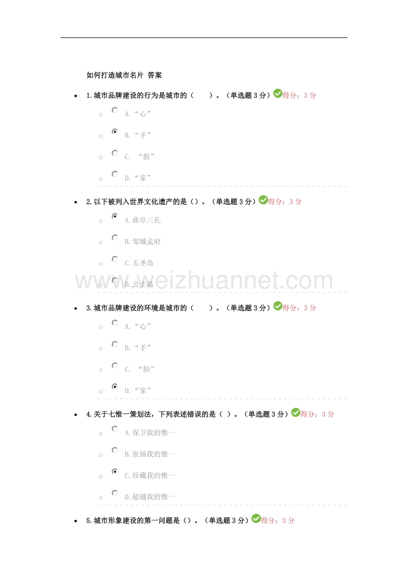 2017如何打造城市名片试题答案.doc_第1页