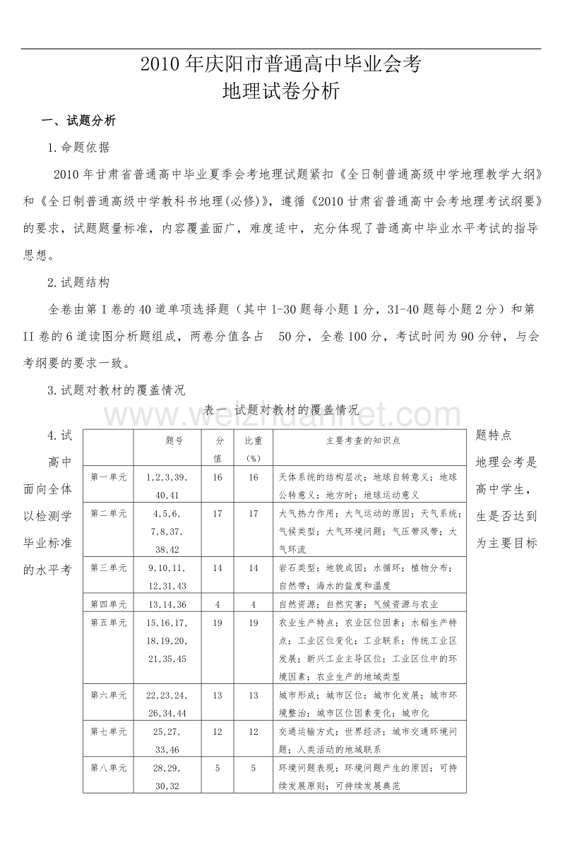 2010年甘肃省普通高中毕业夏季会考地理试卷.doc_第1页