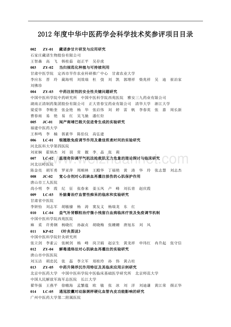 2012中医药科技奖公示.doc_第1页