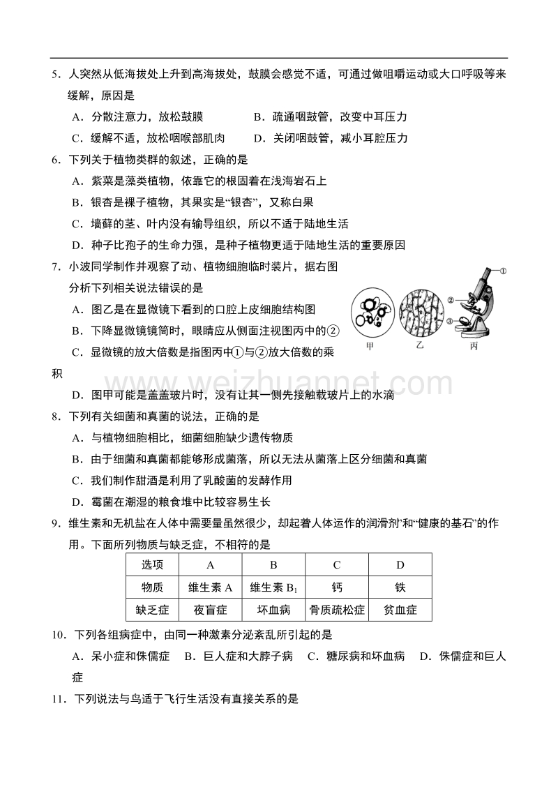 2016青岛市中考生物试题.doc_第2页