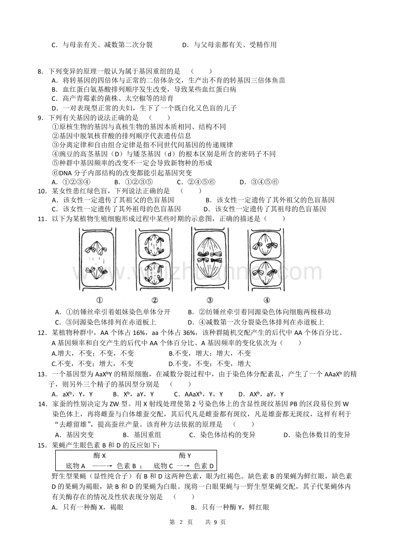 浒山中学2011届第二次月考生物试卷.doc_第2页