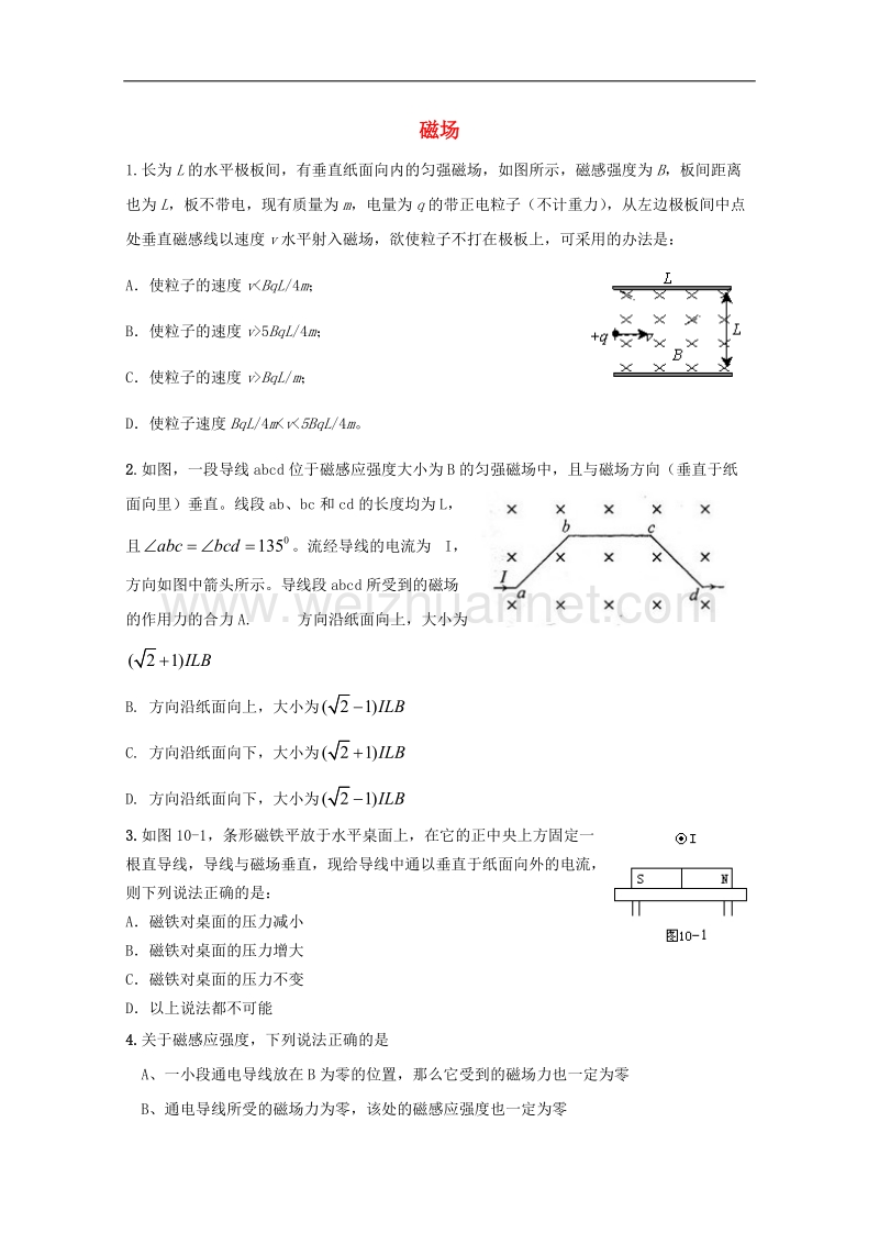 2012届高三物理第二轮专题练习 磁场 新人教版.doc_第1页