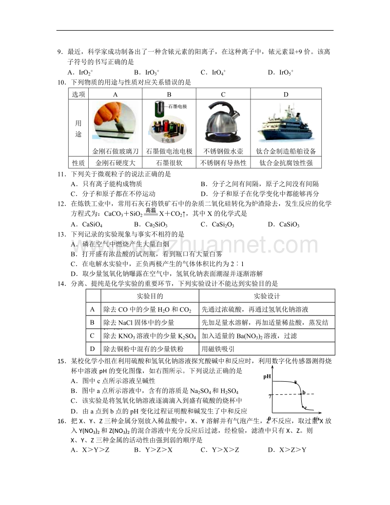 2015年湖北省宜昌市初中毕业生学业考试化学试题及答案.doc_第2页