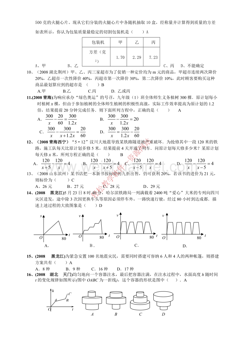 2008年度中考专题汇编-实际应用.doc_第2页