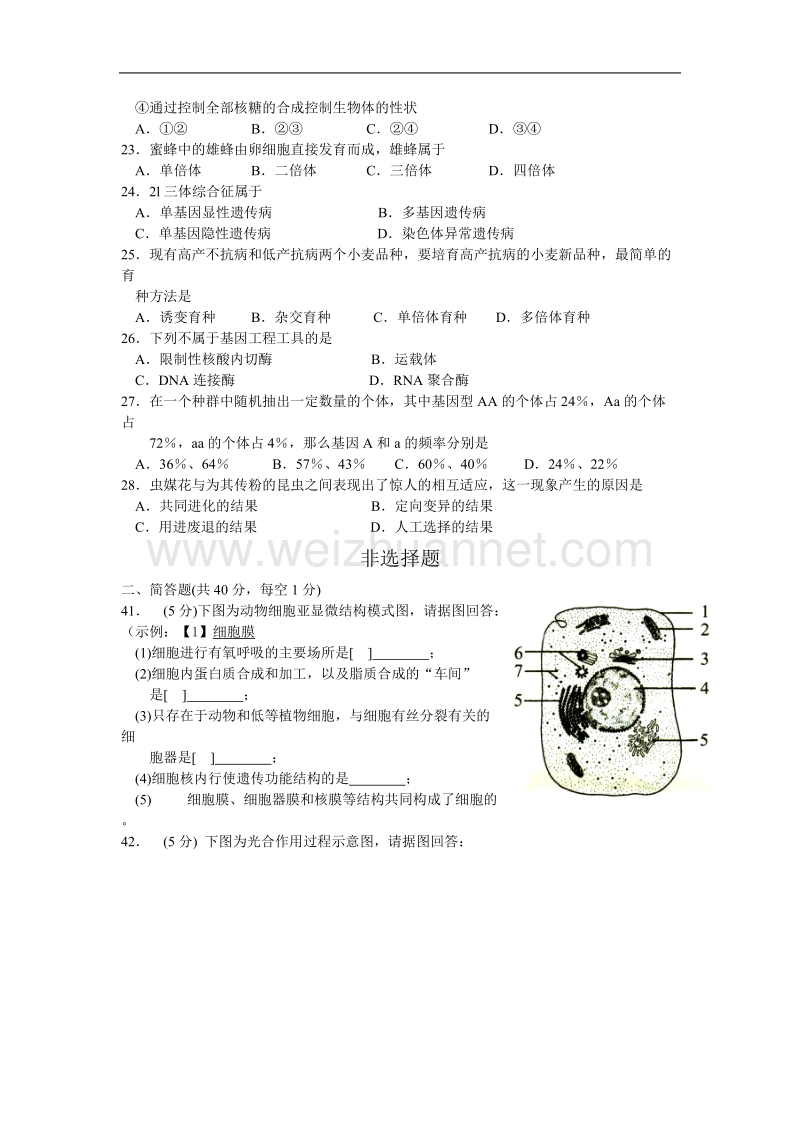 云南省历年高中生物学业水平考试试题.doc_第3页