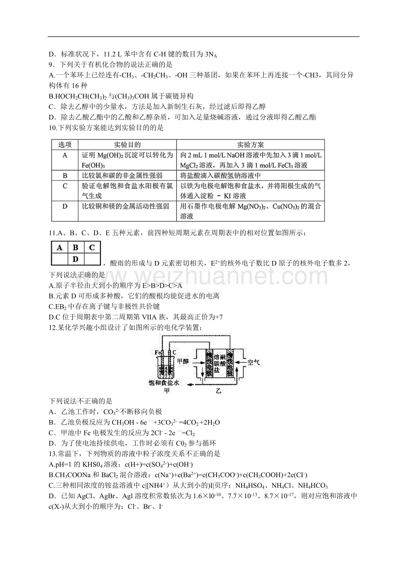 四川省成都市第七中学2017届高三三诊模拟理科综合试题(word版).doc_第2页