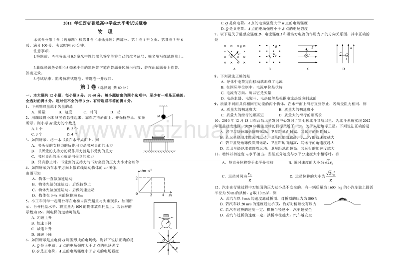 2011年江西省普通高中学业水平考试物理试题.doc_第1页