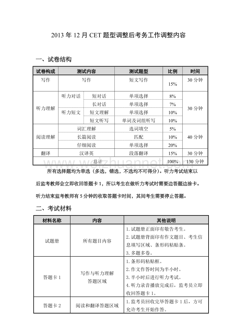 2013年12月cet试题结构调整方案.doc_第1页