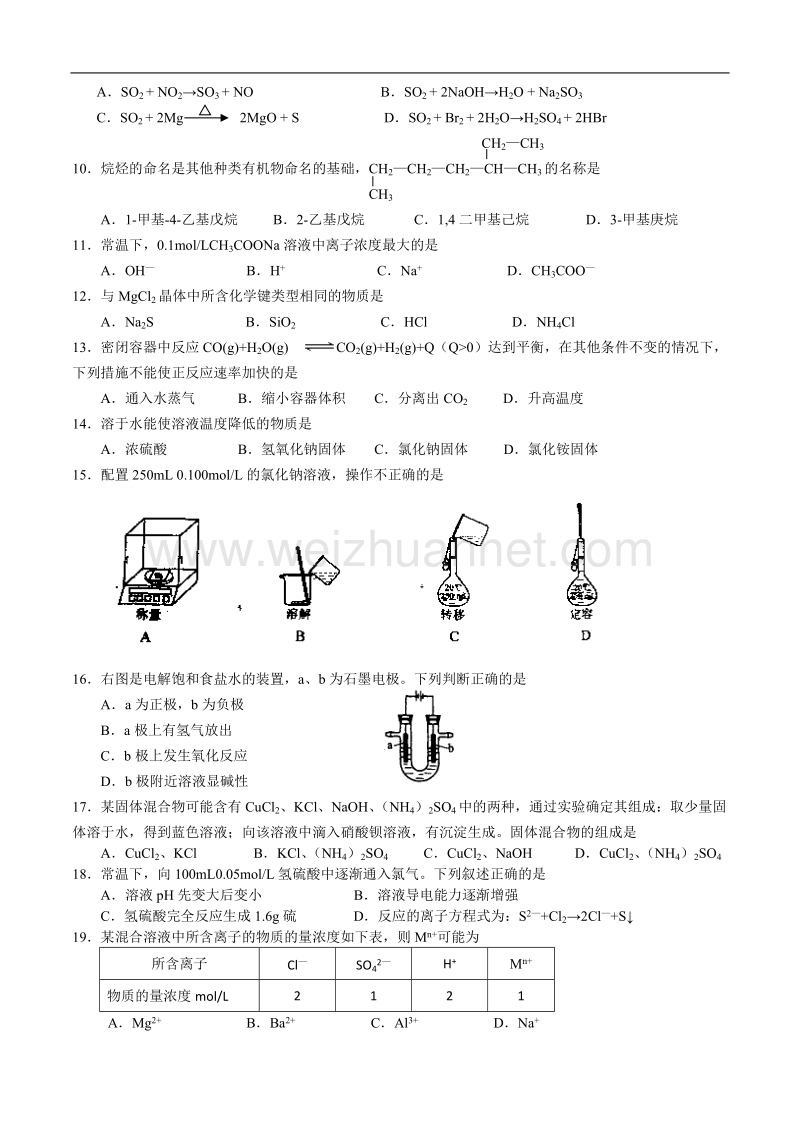 2012年上海市普通高中学业水平考试化学试卷及答案.doc_第2页