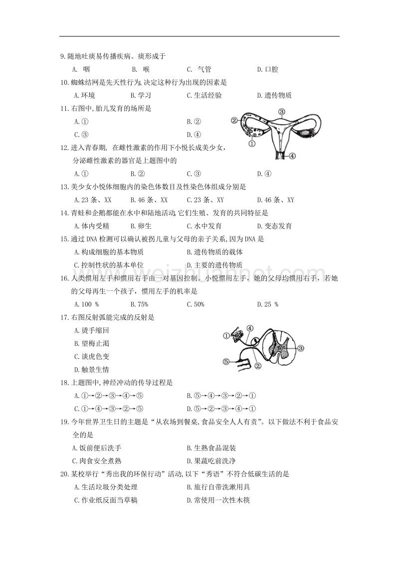 2015年泉州初中生物会考试题.doc_第2页