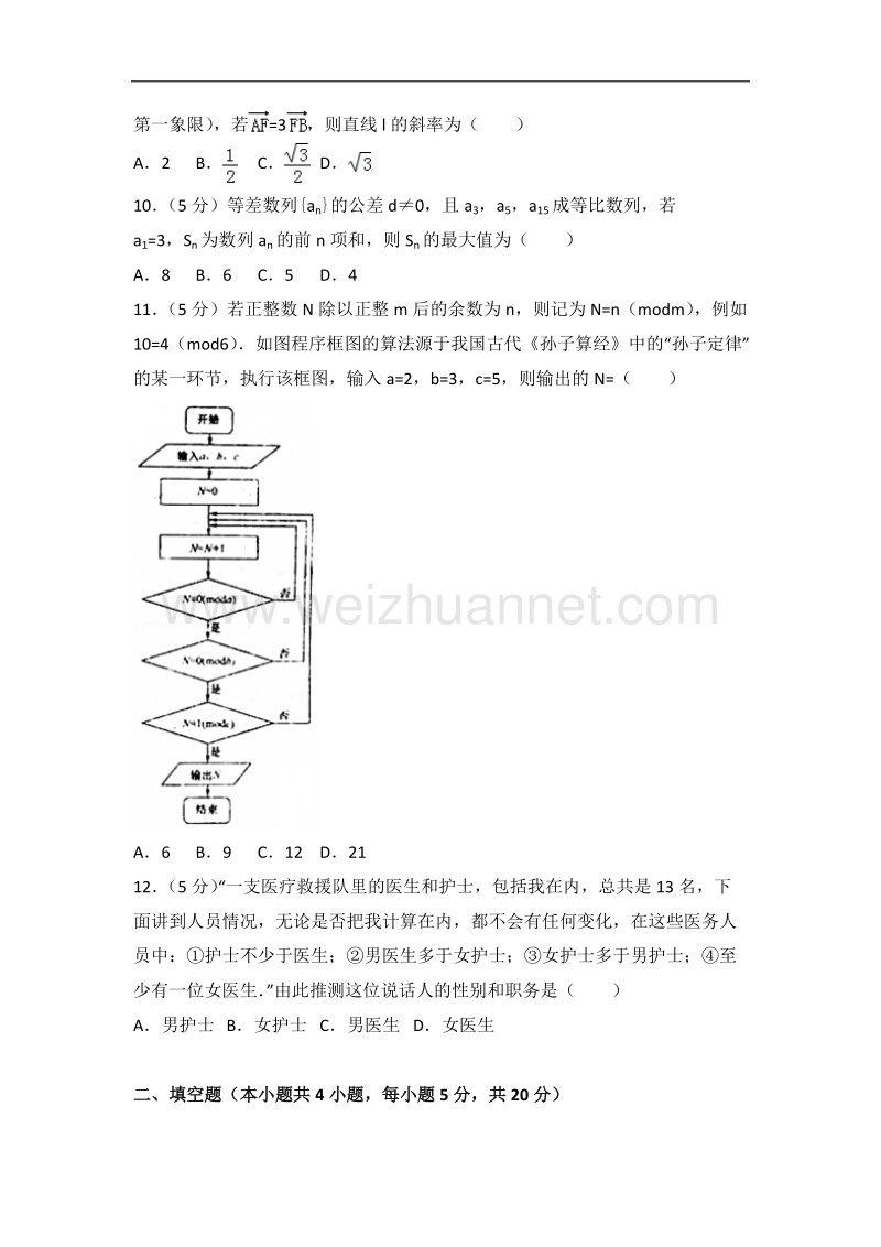 2017年辽宁省大连市高三双基测试数学试卷(文科).doc_第2页