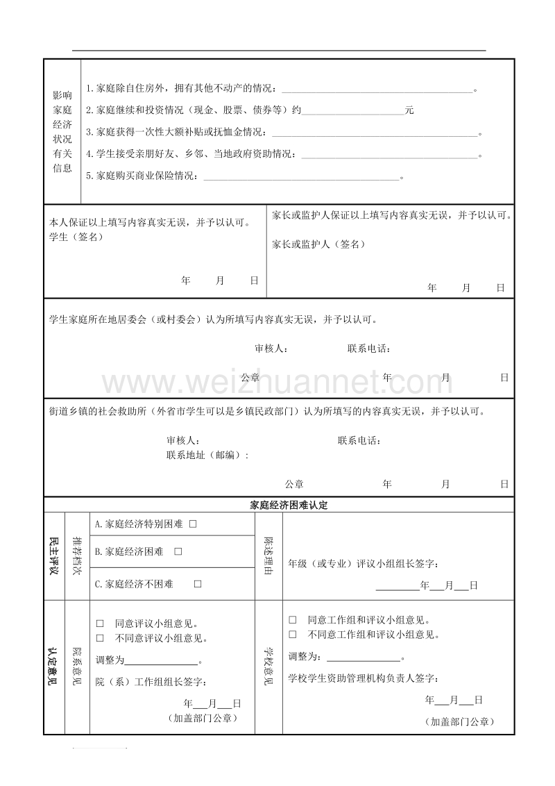 2010版上海市家庭经济困难学生贫困认定申请表.doc_第2页