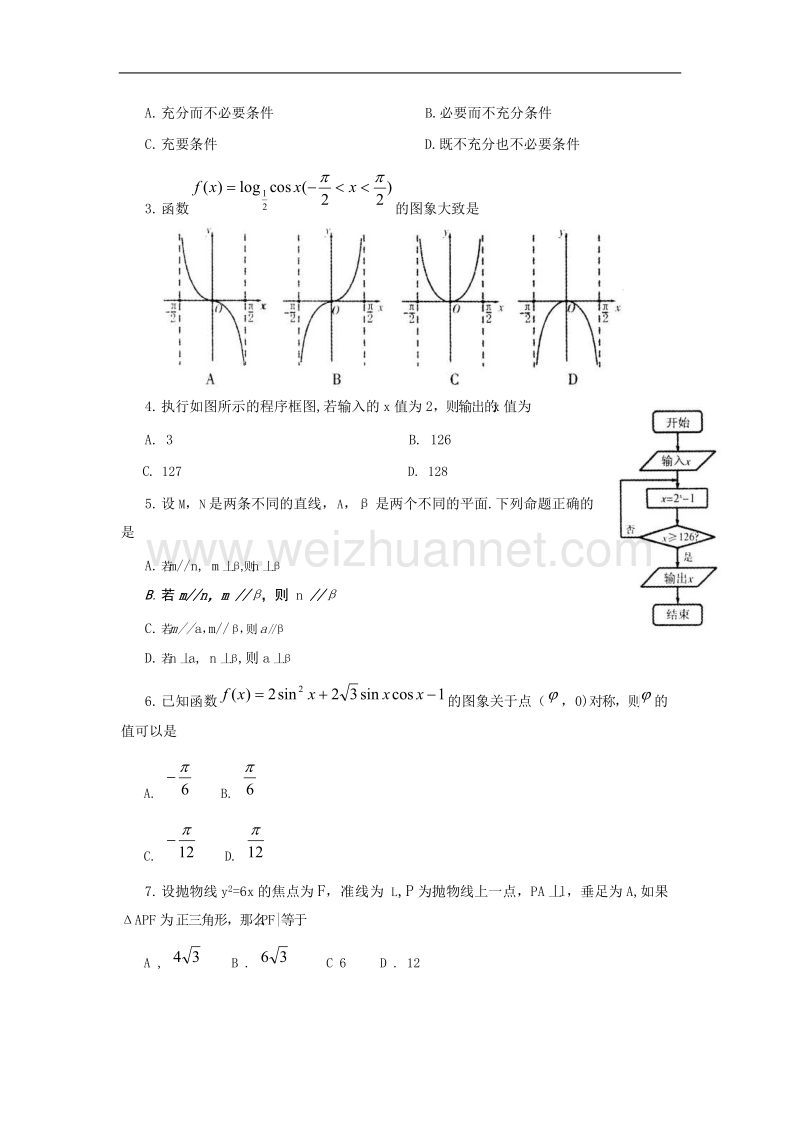 2013年福建省普通高中毕业班质量检查理科数学试卷.doc_第2页