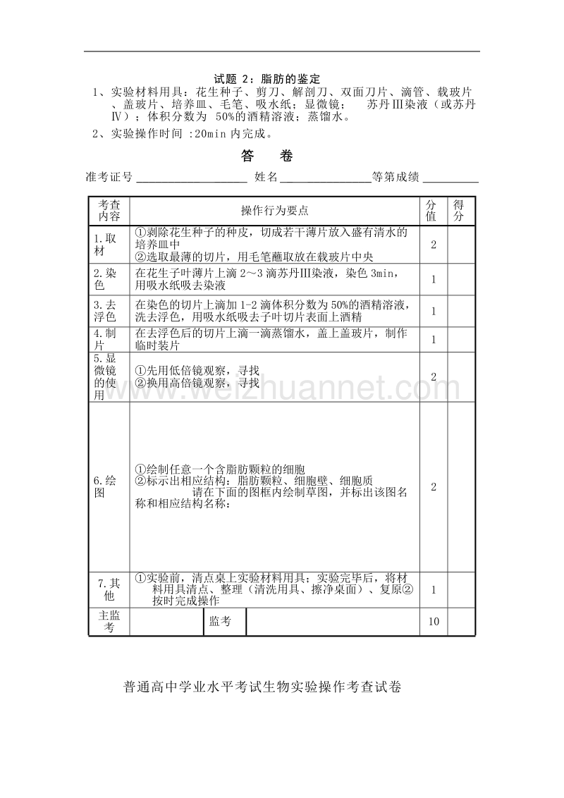 通高中学业水平考试生物实验操作考查试卷.doc_第2页