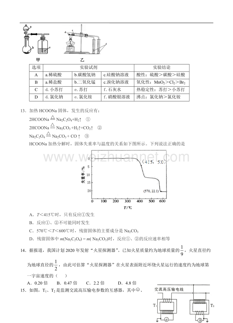 福建省2016届普通高中毕业班4月质量检查理综试题.doc_第3页