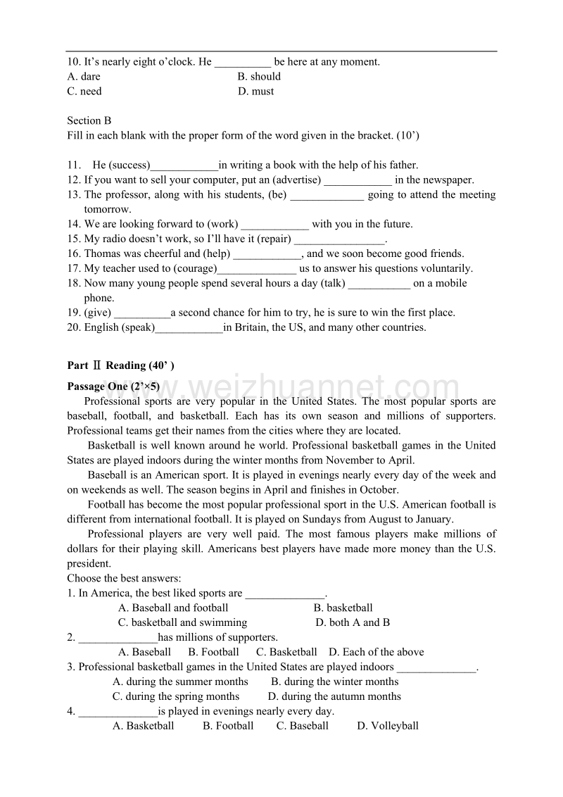 大学英语期中考试试卷.doc_第2页