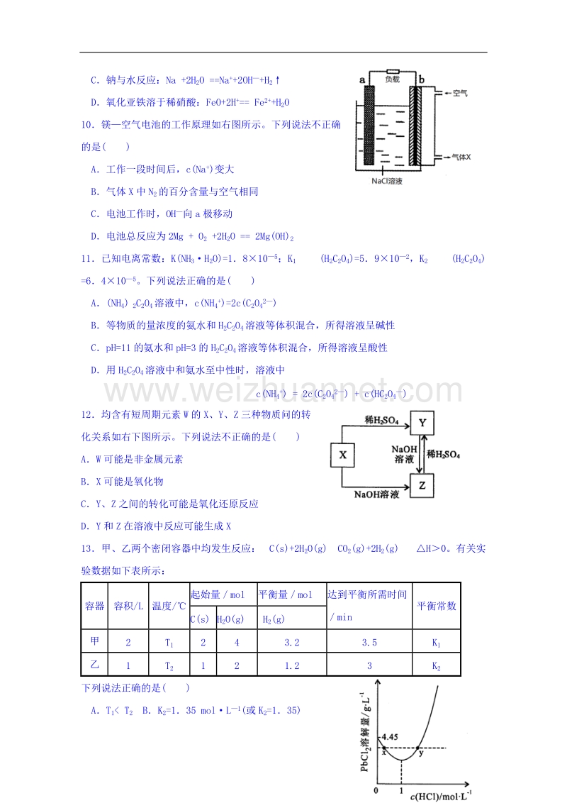 2016年福建省普通高中毕业班单科质量检查化学试题.doc_第3页