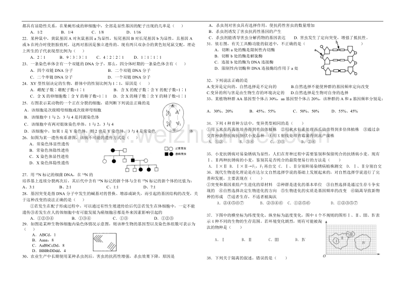 高中生物必修二期末试题及答案.doc_第2页