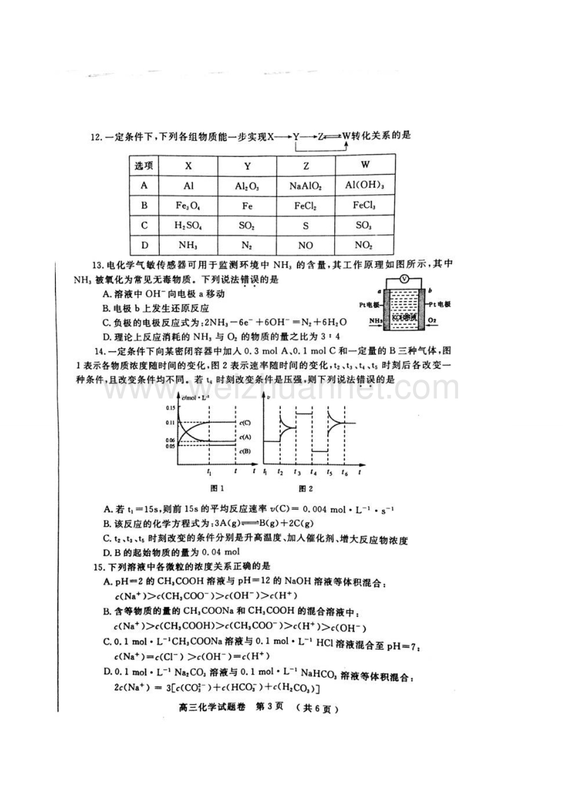 2017年河南省郑州市高中毕业年级第一次质量预测--化学试卷(含答案).docx_第3页