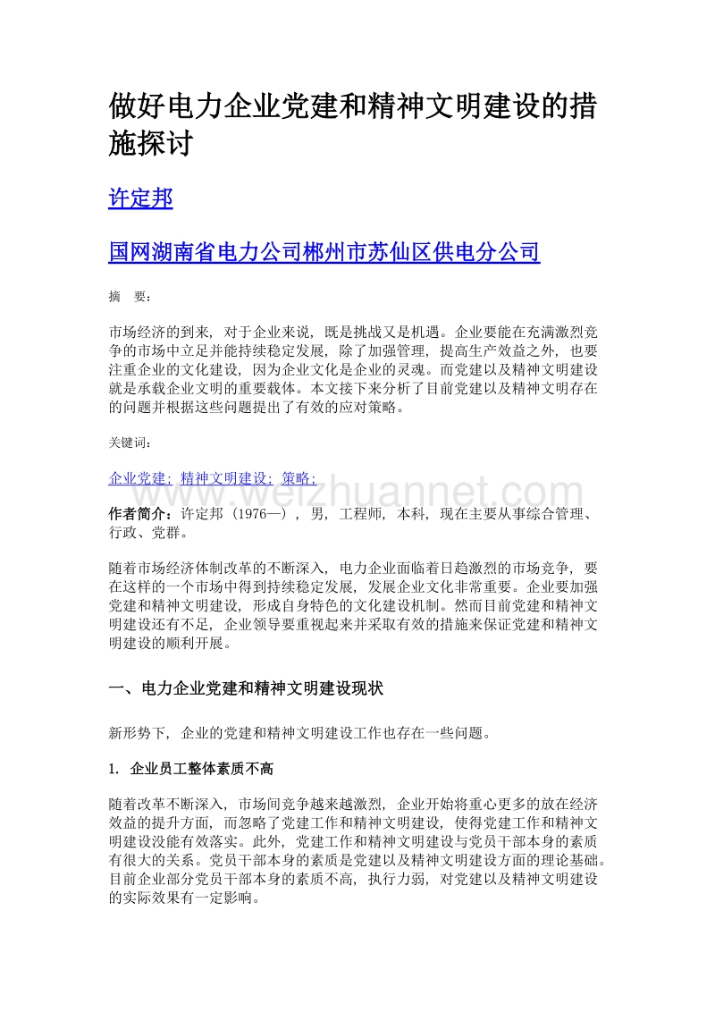 做好电力企业党建和精神文明建设的措施探讨.doc_第1页