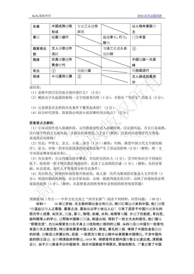 2010年ks5u高考历史预测系列试题：中国古代文化史选作题.doc_第2页