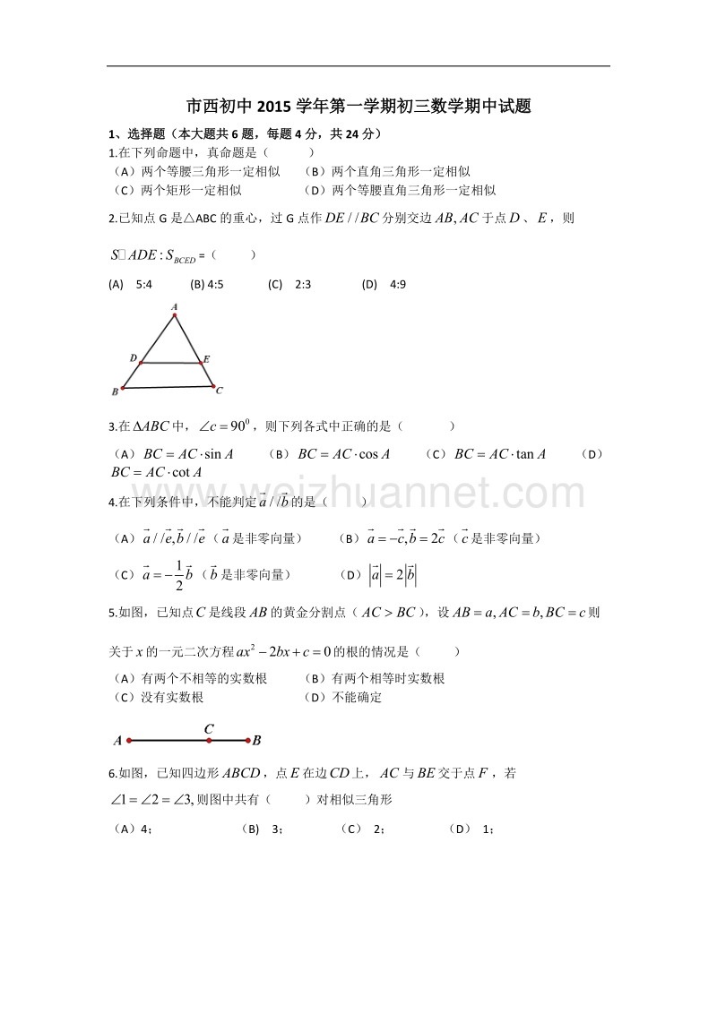 市西初中2015学年期中考试试题.doc_第1页