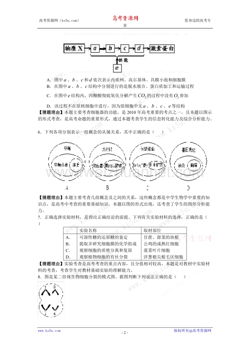 2011年高考生物最有可能考的30道选择题.doc_第2页