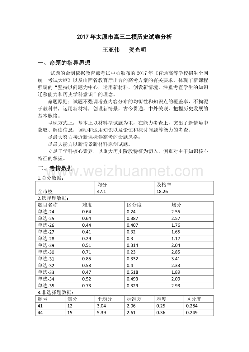 2017年太原市高三二模历史试卷分析最终稿.docx_第1页