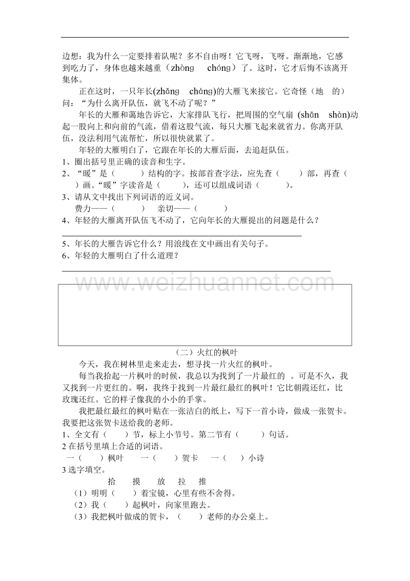 2010学年第1学期3年级语文期末复习卷1.doc_第2页