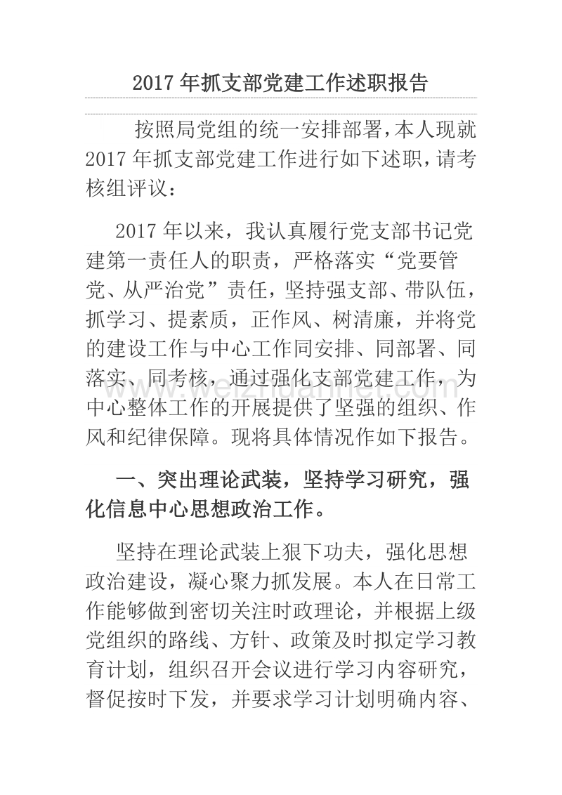 2017年抓支部党建工作述职报告.docx_第1页