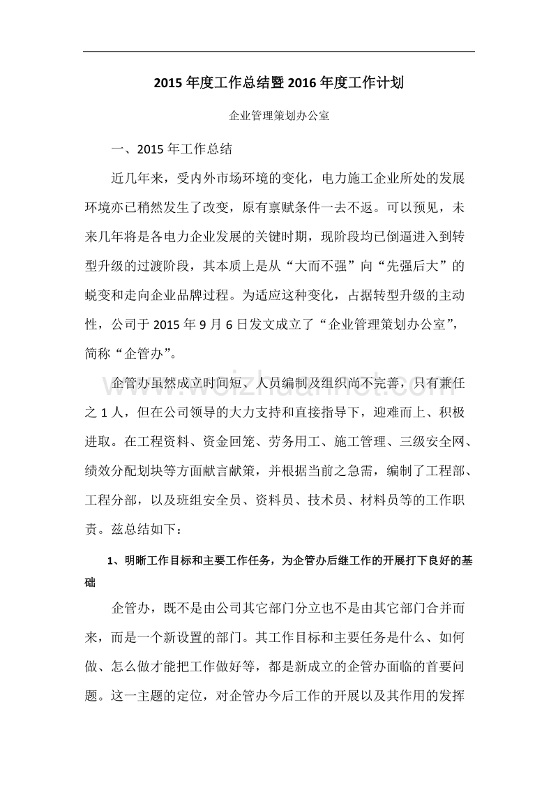 企业管理策划办公室(工作总结).docx_第1页