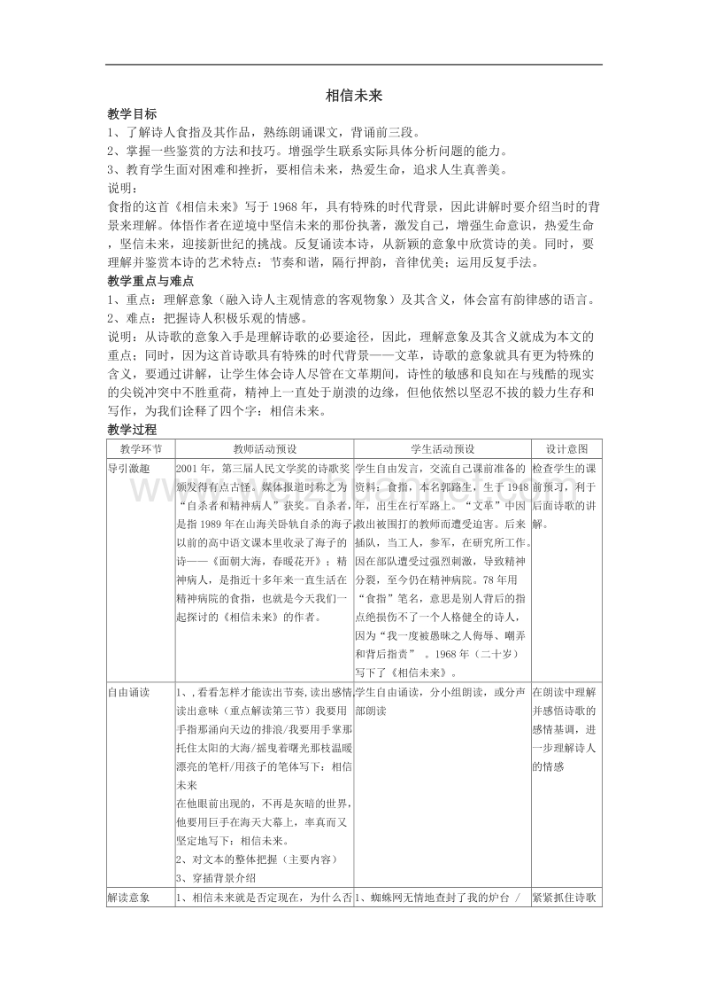 《相信未来》教案10（苏教版必修1）.doc_第1页