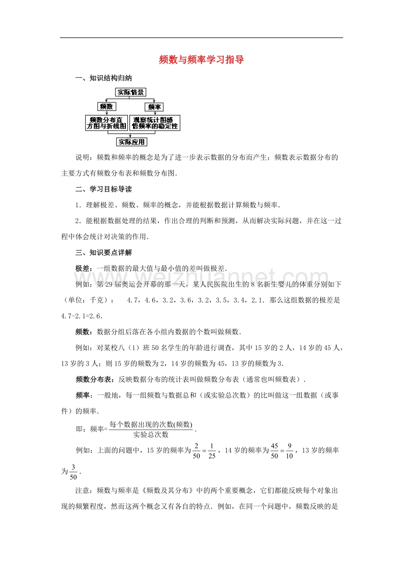 2017学年八年级数学下册5.1频数与频率学习指导素材（新版）湘教版.doc_第1页