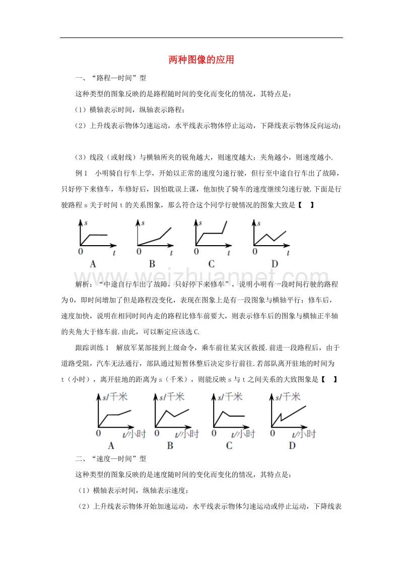 2017年八年级七年级数学下册3.3用图象表示的变量间关系重点突破两种图像的应用素材（新版）北师大版.doc_第1页