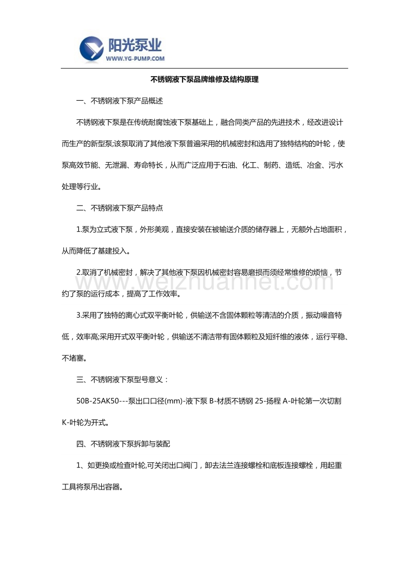 不锈钢液下泵品牌维修及结构原理.docx_第1页