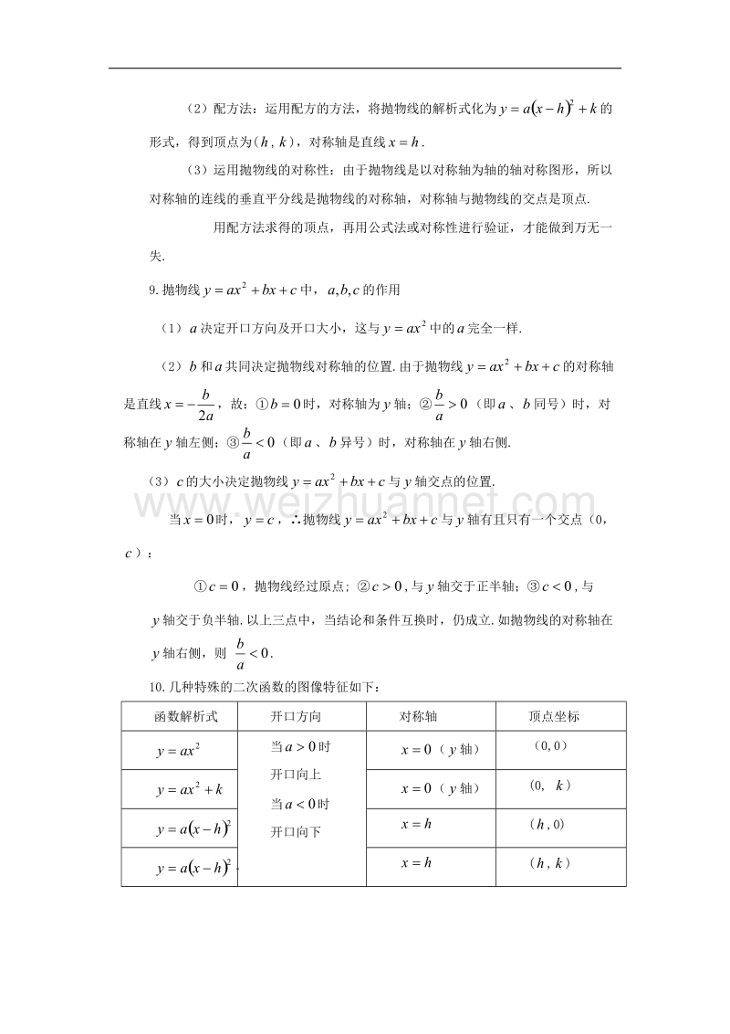 2017年八年级九年级数学上册22二次函数知识总结素材（新版）新人教版.doc_第2页