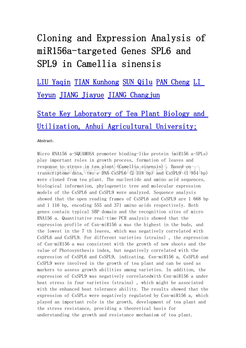 茶树mir156a靶基因spl6和spl9的克隆及表达分析.doc_第2页