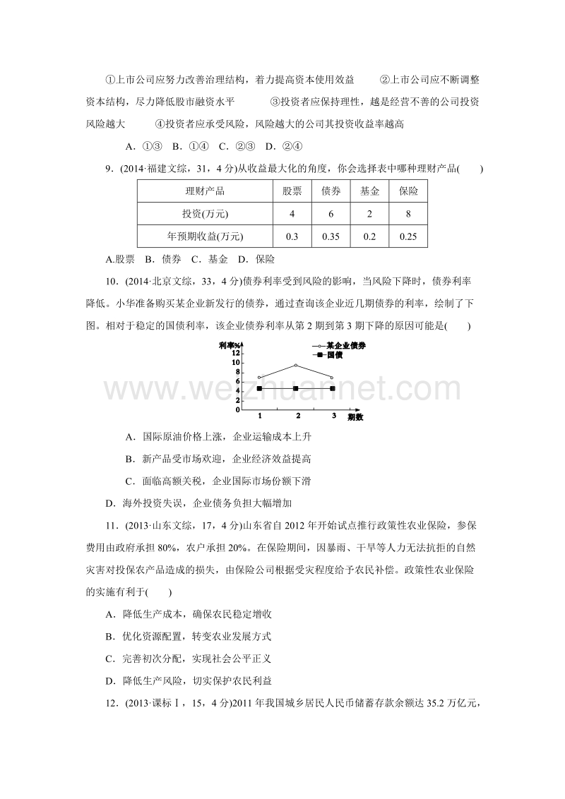 《重组优化卷》2016高考人教版政 治复习系列课时考点7投资理财的选择.doc.doc_第3页