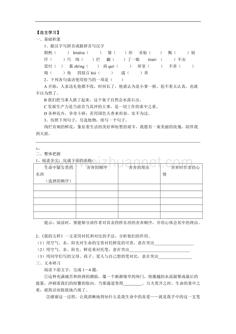 《我的五样》学案3（苏教版必修1）.doc_第2页