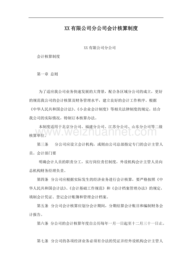 xx有限公司分公司会计核算制度.doc_第1页