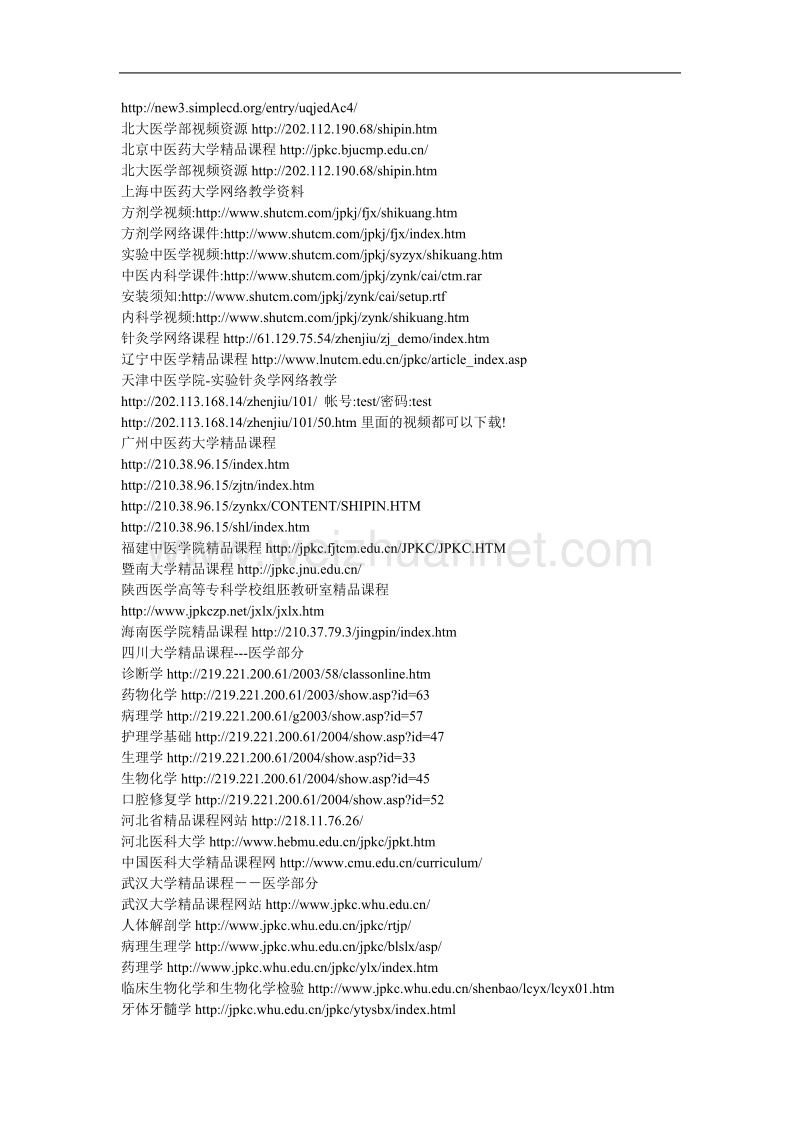 北京中医药大学远程教育学院精品课程网址.doc_第1页