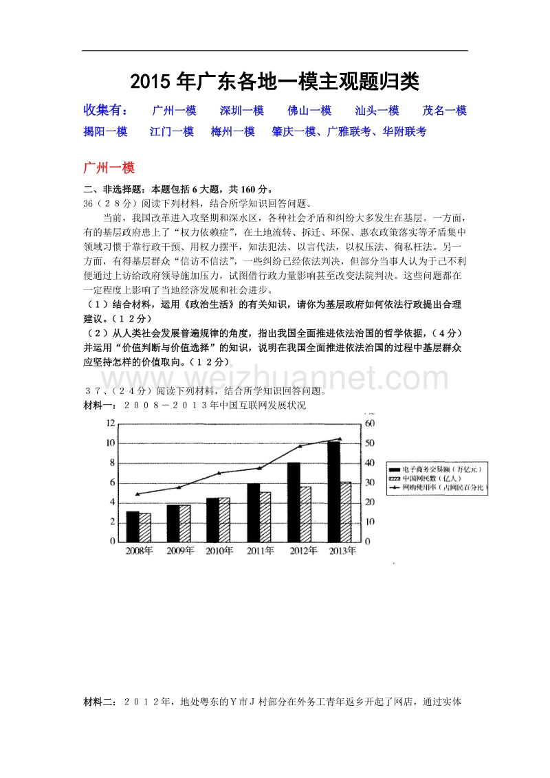 2015年广东各地政 治一模主观题汇编.doc_第1页