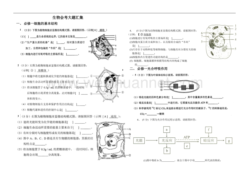 云南省历年高中学业水平考试生物大题汇集附答案版.doc_第1页