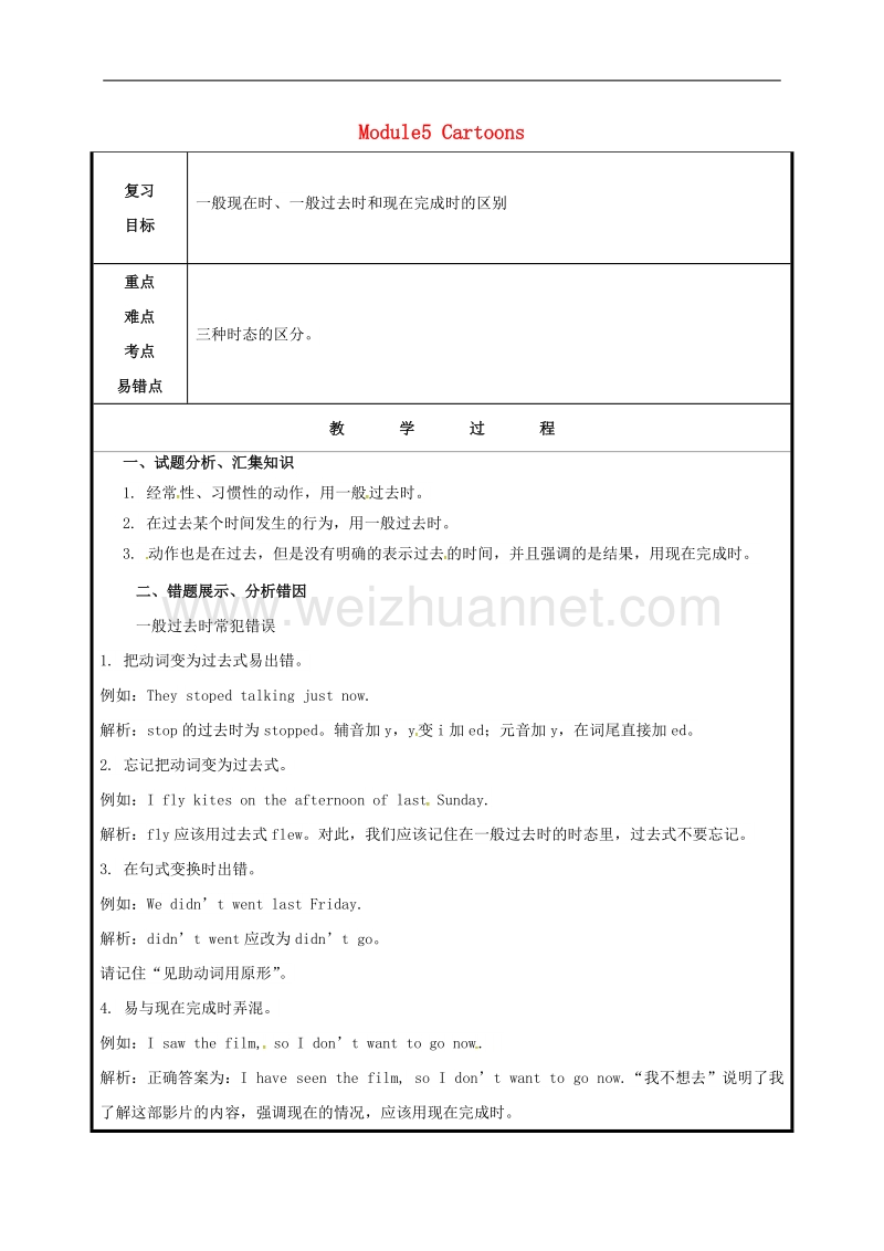 山东省聊城市高唐县2017八年级英语下册module5cartoonstories讲评练习课教案新版外研版.doc_第1页