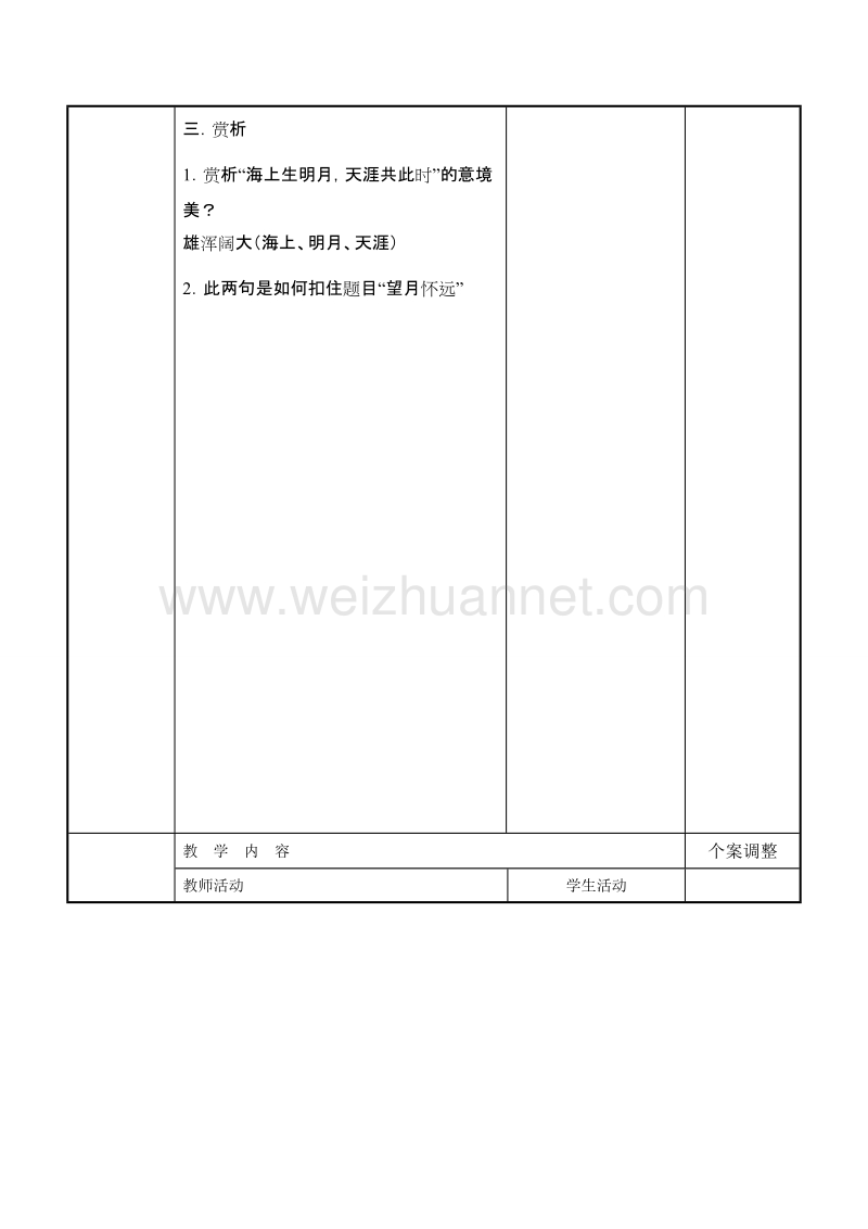 江苏省新沂市高中语文苏教版《唐诗宋词选读》教案：专题二 望月怀远.doc_第3页